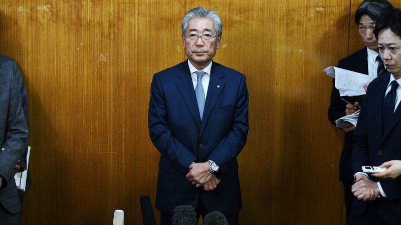 Tsunekazu Takeda speaks to the media in Tokyo today