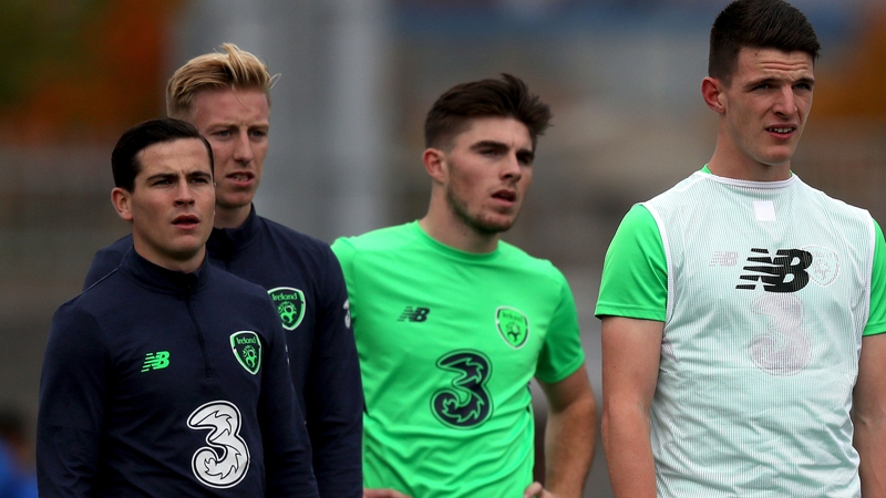 Ireland's Josh Cullen (L) and Declan Rice (R) on Ireland Under-21 duty in October 2017