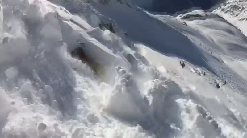 The skier who recorded the incident told Reuters that fortunately no-one was buried by the avalanche