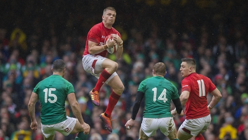 Gareth Anscombe claims a high ball against Ireland