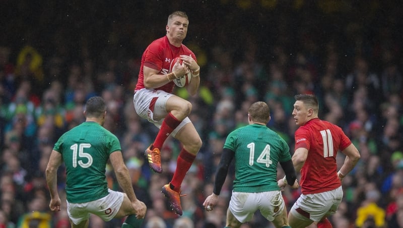 Gareth Anscombe claims a high ball against Ireland