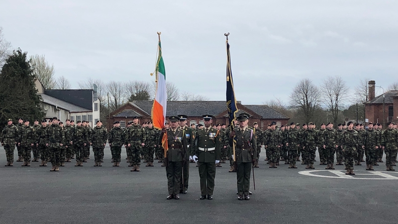 Minister for Defence Paul Kehoe reviews troops at the Curragh Camp ahead of their deployment to the Golan Heights
