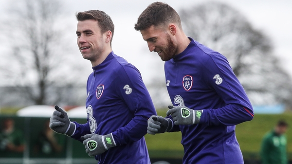 Seamus Coleman and Matt Doherty in training