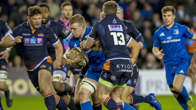 Leinster's Dan Leavy is tackled by James Johnstone