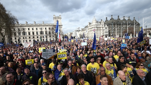 Anti-Brexit campaigners gather in Parliament Square in London