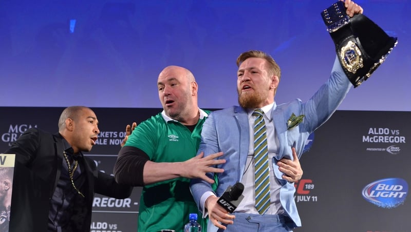 Dana White (C) has questioned the need for McGregor to follow USADA rules