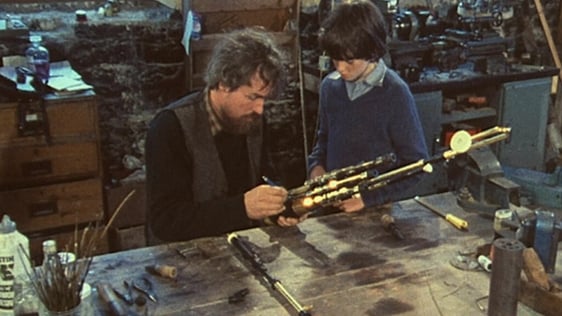 Uilleann pipe maker Eugene Lamb and his son Ian, Fanore, Co. Clare (1984)