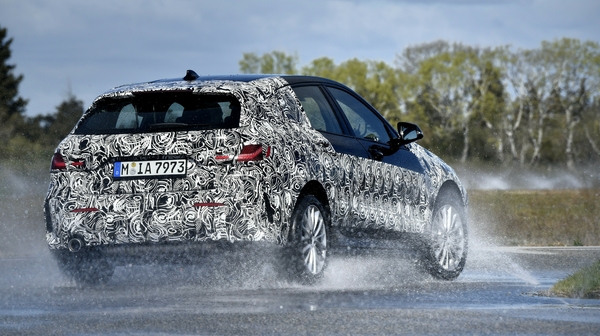 The BMW 1 Series being tested on a track in France.