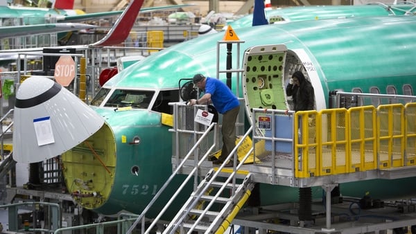Work continues on a Boeing 737 MAX airplane at the company's factory in Renton, Washington