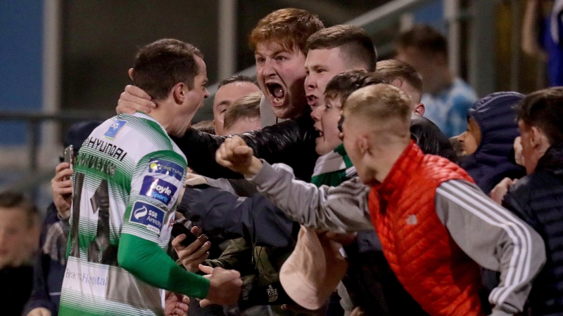 Sean Kavanagh celebrates a Jack Byrne goal with fans