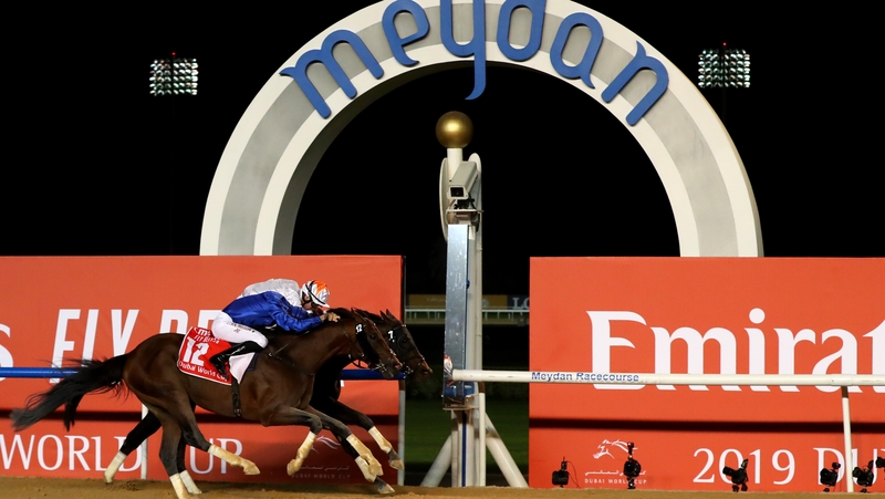 Christophe Soumillon ridding Thunder Snow wins the during the Dubai World Cup