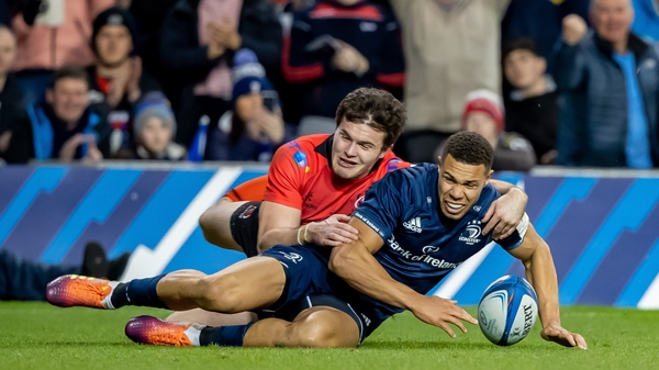Adam Byrne scoring Leinster's second half try