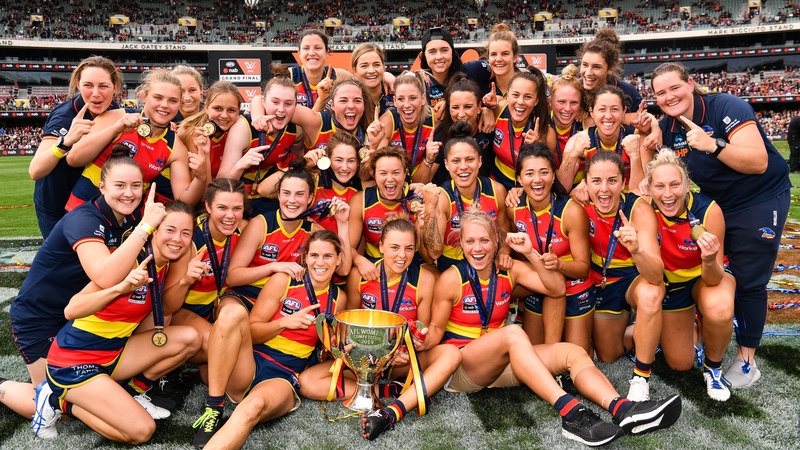 Adelaide Crows celebrate their win at the Adelaide Oval