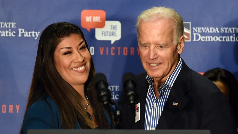 Lucy Flores with Joe Biden at a rally