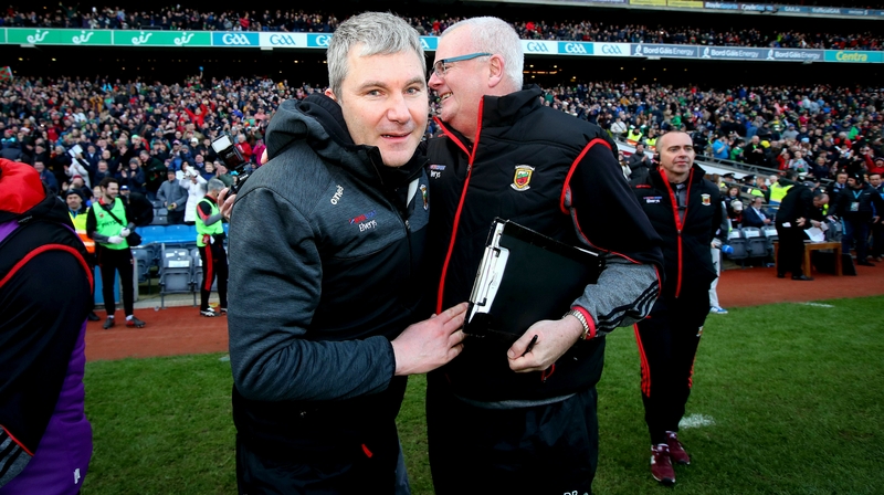 Mayo manager James Horan (L) celebrates his team's win