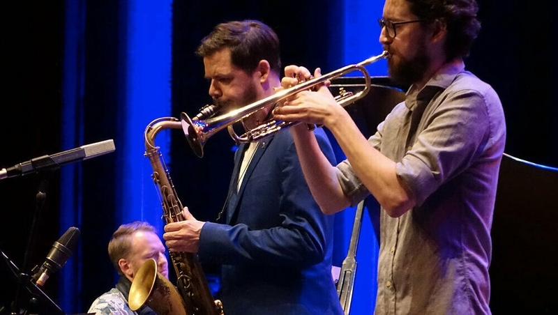 Seamus Blake on sax with Espen Berg on piano and trumpeter Hayden Powell.