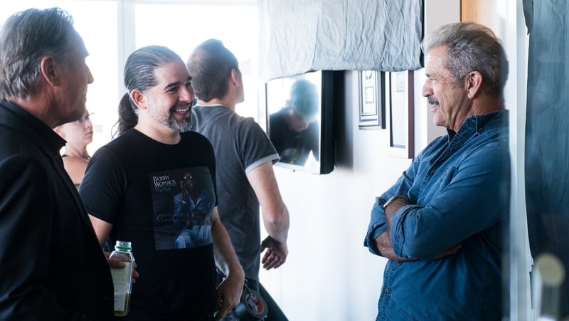 S Craig Zahler (centre) on the Dragged Across Concrete set