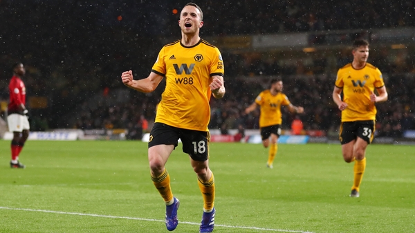 Diogo Jota celebrates his equaliser against Man United