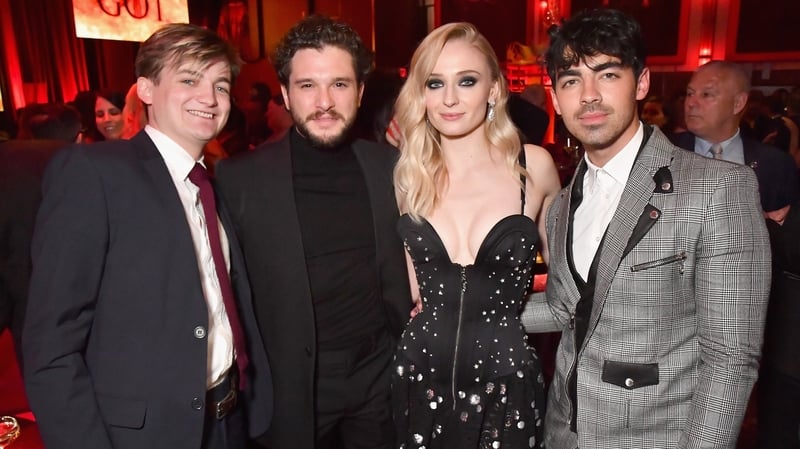Jack Gleeson, Kit Harington, Sophie Turner and her fiance Joe Jonas