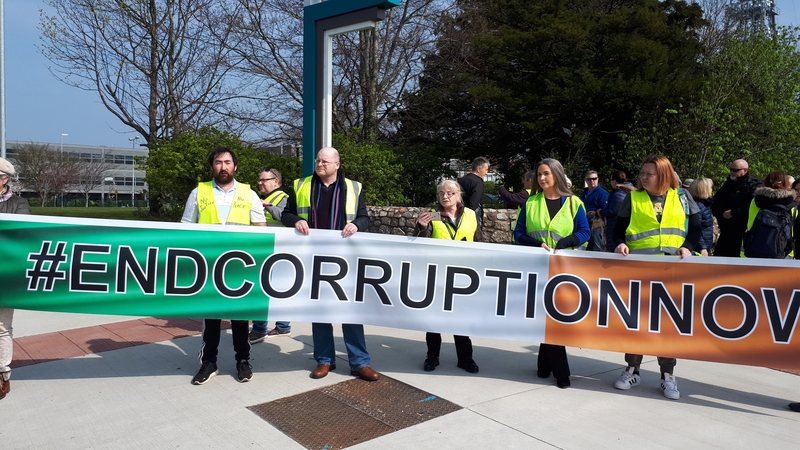 The protesters gathered at RTÉ to criticise what they described as 'propoganda'