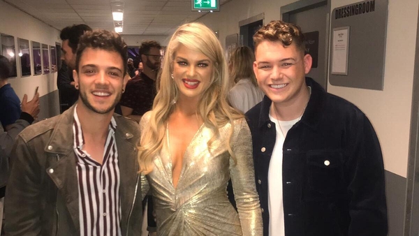 Sarah McTernan with Luca Hanni singing for Switzerland and Michael Rice the UK's hopeful