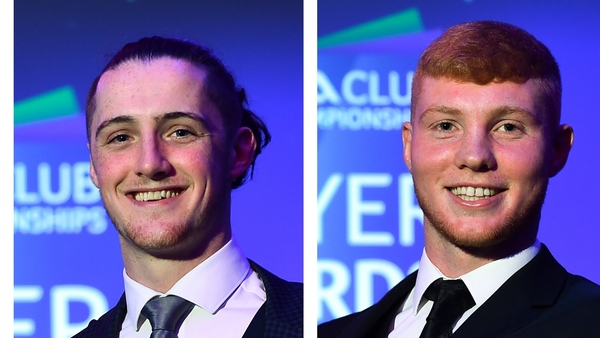 Corofin's Kieran Molloy (l) and Ballyhale Shamrock's Adrian Mullen
