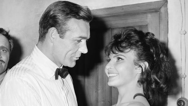 Sean Connery and Nadja Regin on the set of Goldfinger, 1964