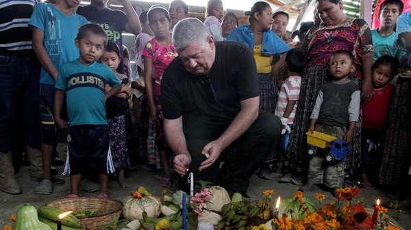 RTÉ broadcaster John at a traditional Mayan welcome ceremony held by the community of Parana to welcome the visiting Trócaire delegation. This community is home to María, who features on the 2019 Trócaire Lenten Box. PHOTO: Mark Stedman