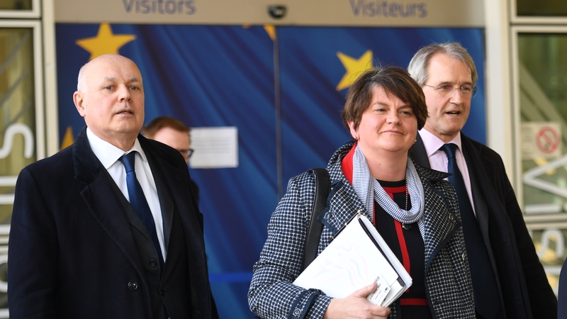 Arlene Foster, Iain Duncan Smith and Owen Paterson leaving the European Commission after the meeting
