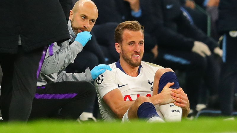Harry Kane injured his ankle in a tackle with Fabian Delph
