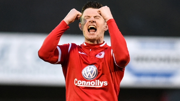 John Dunleavy celebrates Sligo's second goal against Dundalk