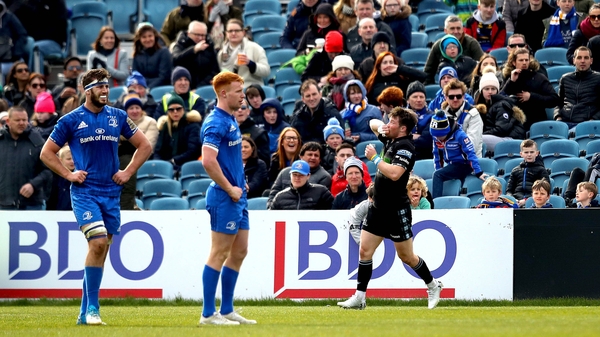 George Horne celebrates his intercept try at the final whistle