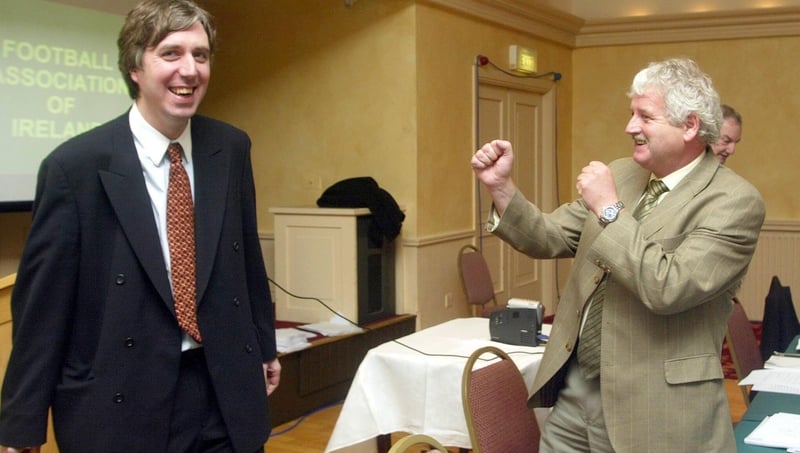 John Delaney (L) and the late Milo Corcoran, former FAI president