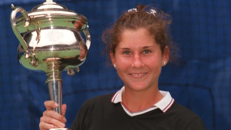Monica Seles with her 1996 Australian Open trophy
