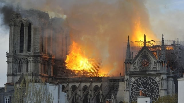 The fire broke out yesterday afternoon and quickly spread across the building, collapsing the spire