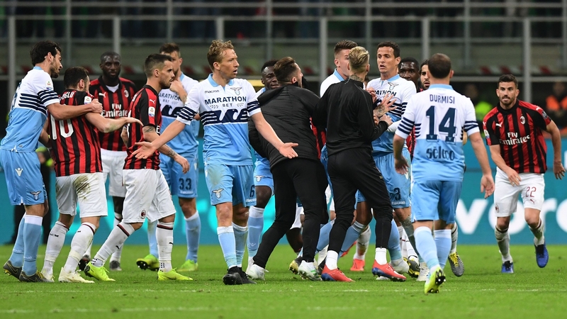 Lucas Leiva (C) pictured during a scuffle at the end of the game