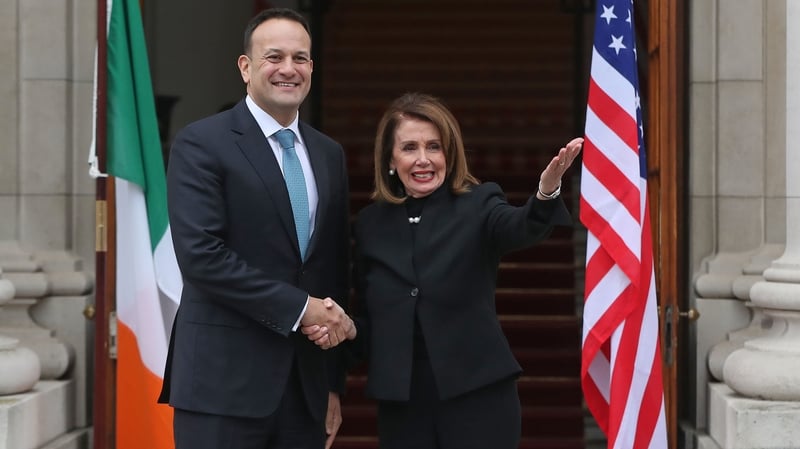 Nancy Pelosi greeted by Taoiseach Leo Varadkar at Government Buildings