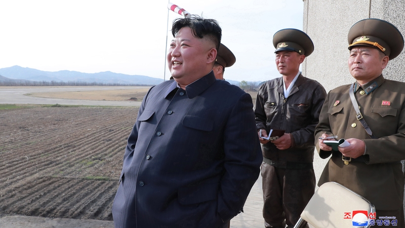 Kim Jong-un overseeing testing of a new tactical weapon last month (file pic)