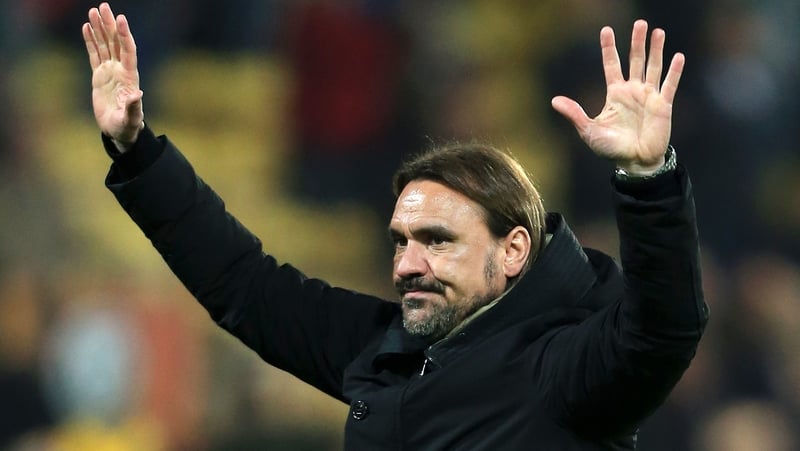 Norwich boss Daniel Farke salutes the fans