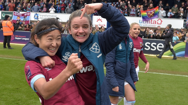 Cho So-Hyun and Leanne Kiernan celebrate their semi-final win against Reading
