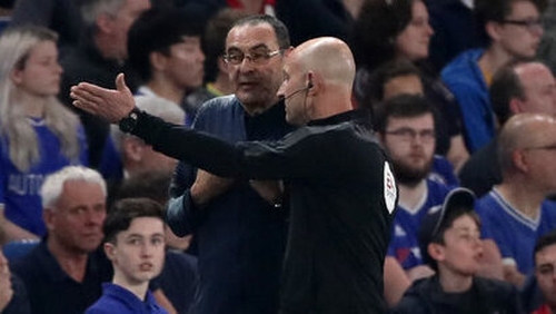 Chelsea manager Maurizio Sarri is sent to the stands