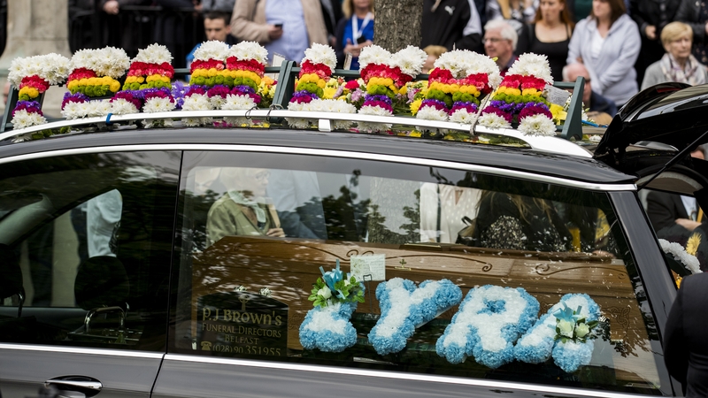 Floral tributes at the funeral of journalist Lyra McKee