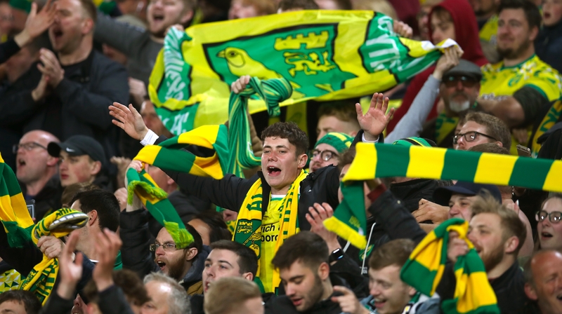 Norwich City supporters celebrate the victory over Blackburn