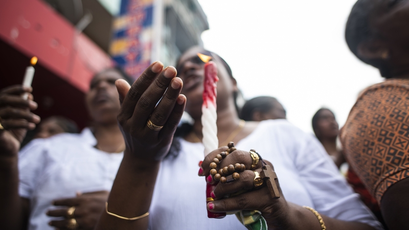 Catholics gathered near St Anthony's Church in Colombo