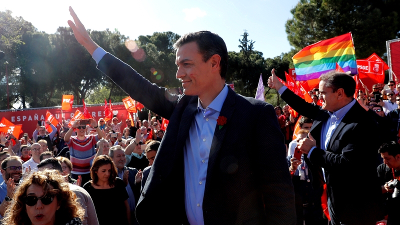 Spanish Prime Minister Pedro Sanchez greets supporters during the campaign