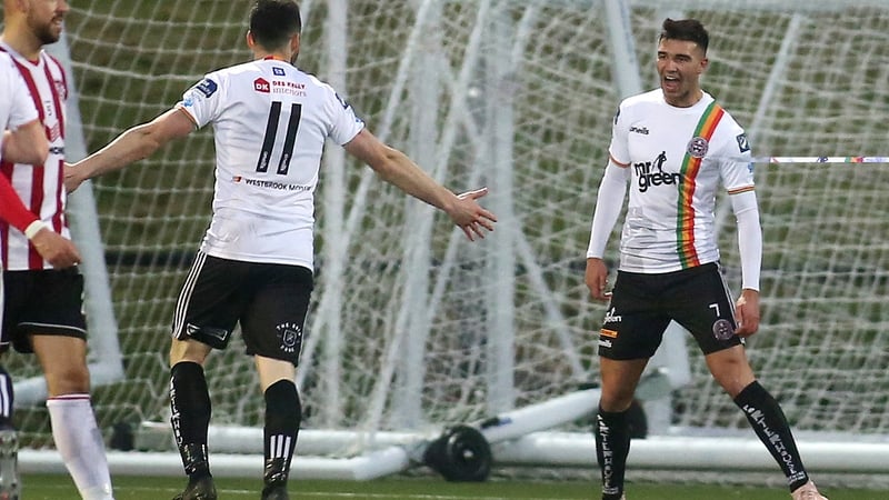Bohemians' Danny Mandroiu (r) celebrates his goal