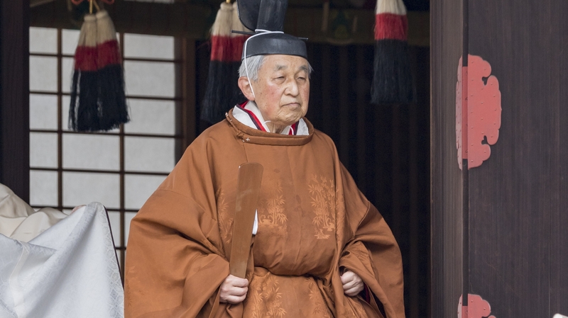 Japanese Emperor Akihito at an abdication ritual in a sanctuary inside royal palace grounds