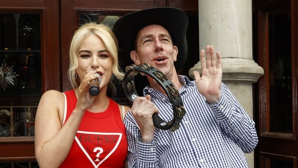 Cliona Hagan busking outside Dublin's Gaeity Theatre
