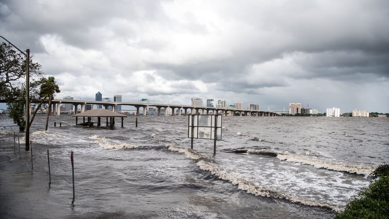 The St Johns River rises from storm surge flood waters from Hurricane Irma in 2017 in Florida