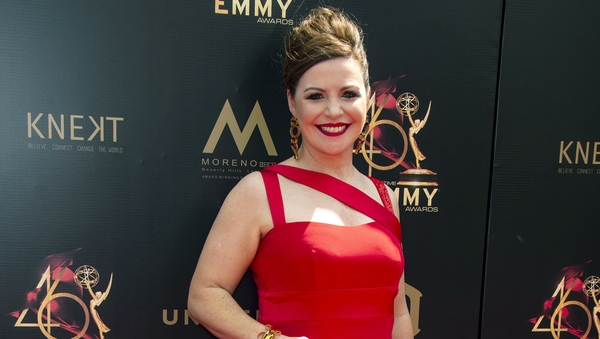 Catherine Fulvio on the red carpet at the Pasadena Civic Auditorium